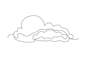 One continuous line drawing of Sky clouds white. Clouds concept. Doodle vector illustration in simple linear style.