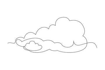 One continuous line drawing of Sky clouds white. Clouds concept. Doodle vector illustration in simple linear style.