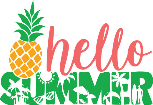 Hello Summer - Summer Pineapple Illustration