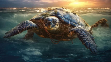 Fototapeten Generate a photography of sea turtle in the sea © Thuch