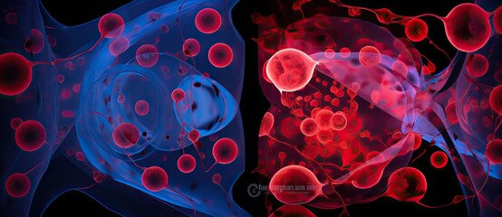 Red and Blue Blood Cells Flowing Through a Vein - obrazy, fototapety, plakaty