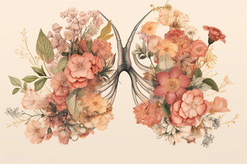 Anatomical lungs with flowers.