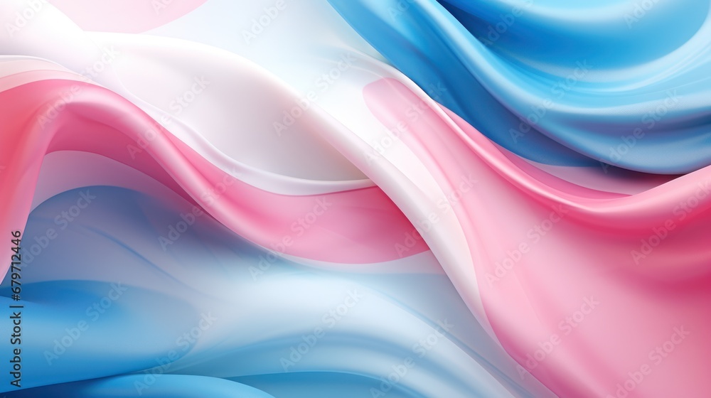 Poster a blue, pink, and white background with a wavy design on the bottom of the image and the bottom of t
