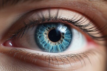 Beautiful Young Woman's Healthy Blue Eye Macro Closeup for Optical Vision