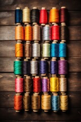 An Array of Colourful Threads Arranged on an Old Wooden Table - A Still Life Closeup