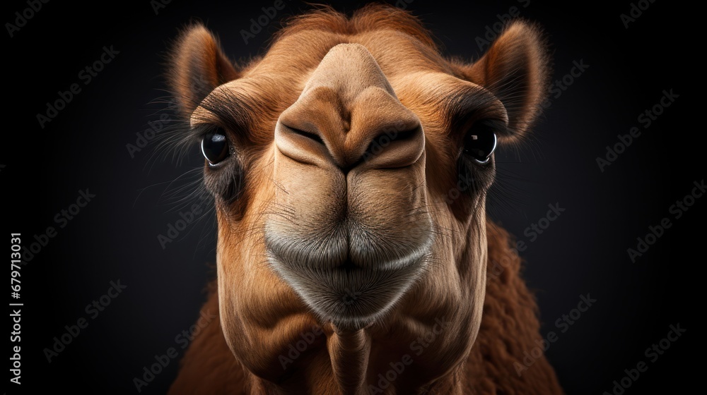 Aufkleber a close up of a camel's face with it's mouth open and it's eyes wide open.