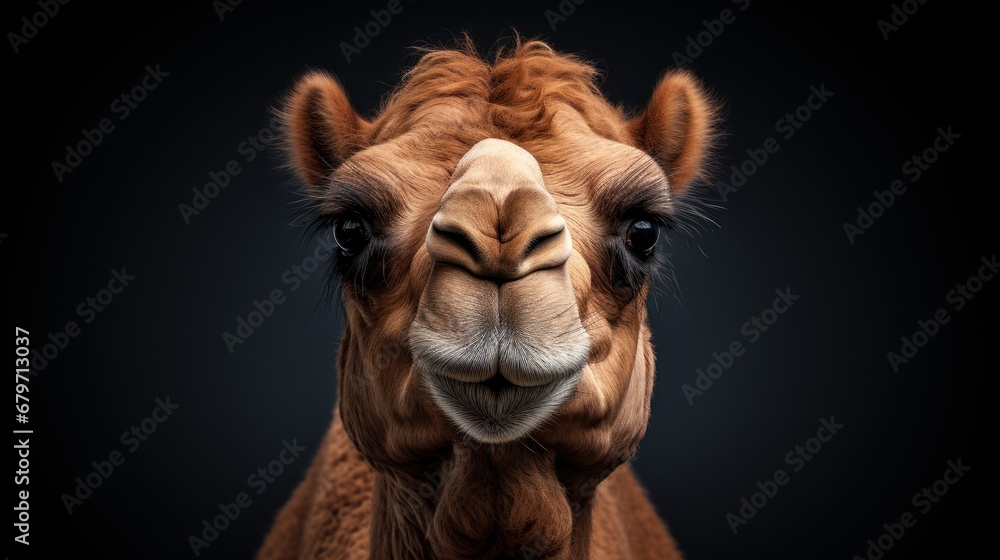 Aufkleber a close up of a camel's face with it's mouth open and it's eyes wide open.
