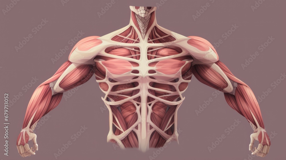 Poster a computer generated image of the back of a man's torso, showing the muscles and the muscles of the 