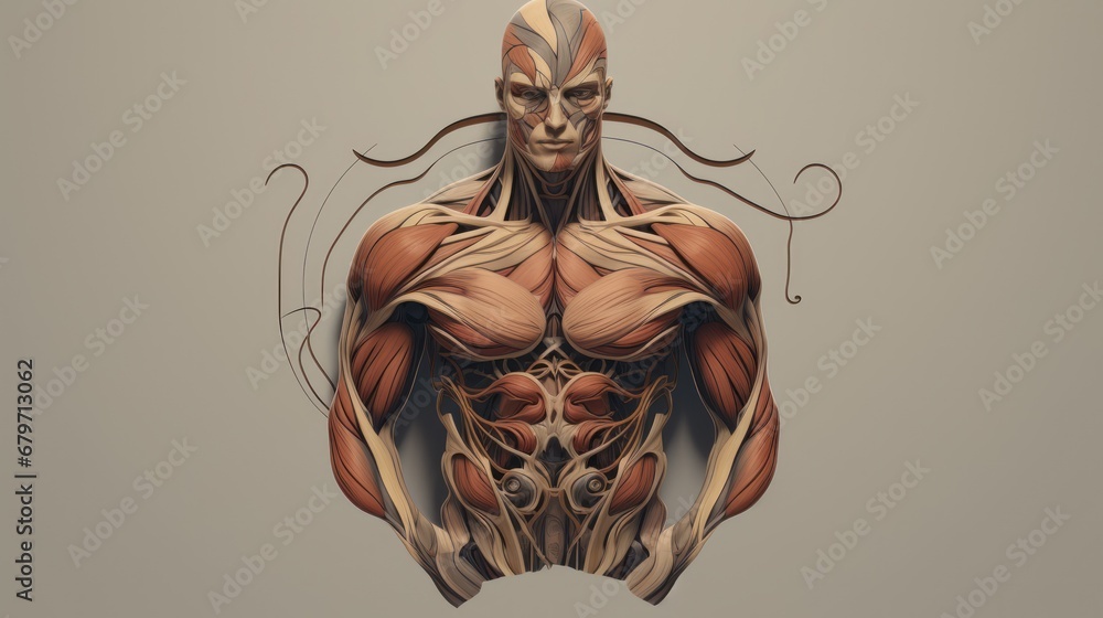 Aufkleber an image of a man's muscles and muscles in the shape of a man's head and torso.