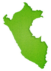 Map of Peru made with crumpled kraft paper. Handmade map with recycled material. Handmade map with recycled material. Green. Texture. Green. Green grass. Perú