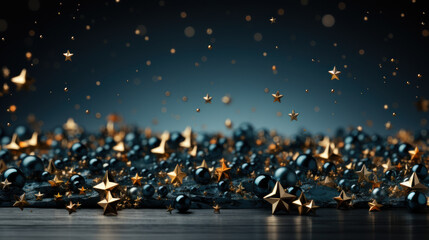 Fototapeta na wymiar plain dark blue background mit golden stars, christmas theme. Generative AI