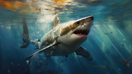 Generate a photography of shark in the sea