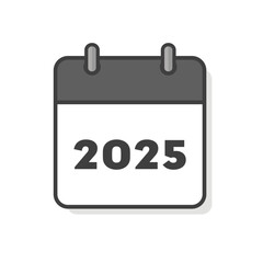 シンプルな2025年のカレンダーのアイコン - リングがついている暦やプランナーのイメージ素材