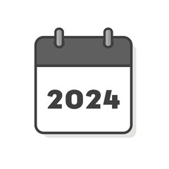 シンプルな2024年のカレンダーのアイコン - リングがついている暦やプランナーのイメージ素材