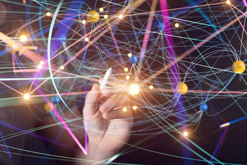 Neural network 3D illustration. Big data and cybersecurity