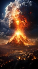 a volcano erupting with lava and smoke - obrazy, fototapety, plakaty