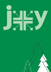 Joy, winter card, green background, Christmas tree ornament