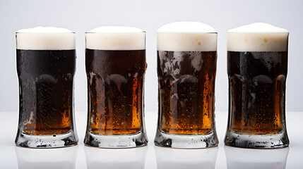 Set of Glasses of Beer Isolated on white Background - obrazy, fototapety, plakaty