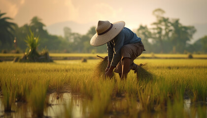 Rice Farm, Grows and harvests rice crops