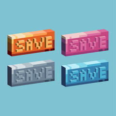 Isometric Pixel art 3d of save button for items asset. Save on pixelated style.8bits perfect for game asset or design asset element for your game design asset.