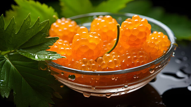 Close-up background. Fresh cloud Background. Texture cloud berries close up. Various fresh summer berries. cloudes in a glass plate on a black background