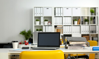 Empty workplace in office closeup or head hunter profession modern solution