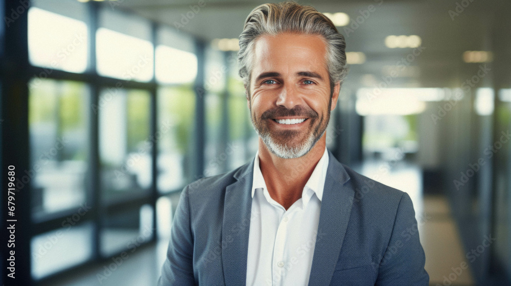 Wall mural Smiling mature older business man in modern office.