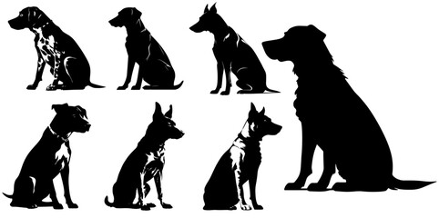 Set of vector silhouettes of sitting dogs