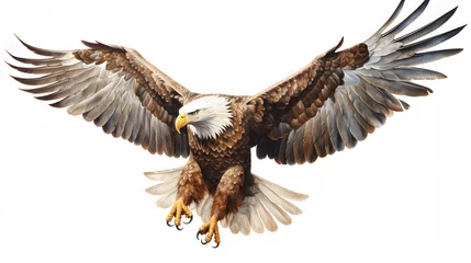 Foto op Plexiglas Bald eagle in flight toward with open wings on isolated background © petrrgoskov