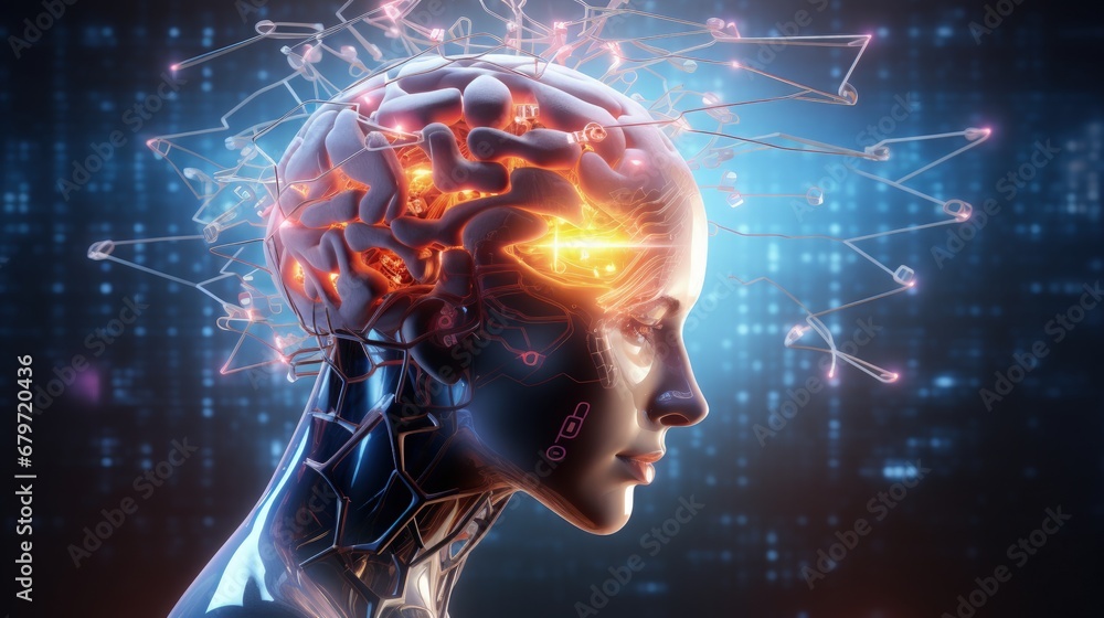 Aufkleber Artificial intelligence concept with brain 3D rendering