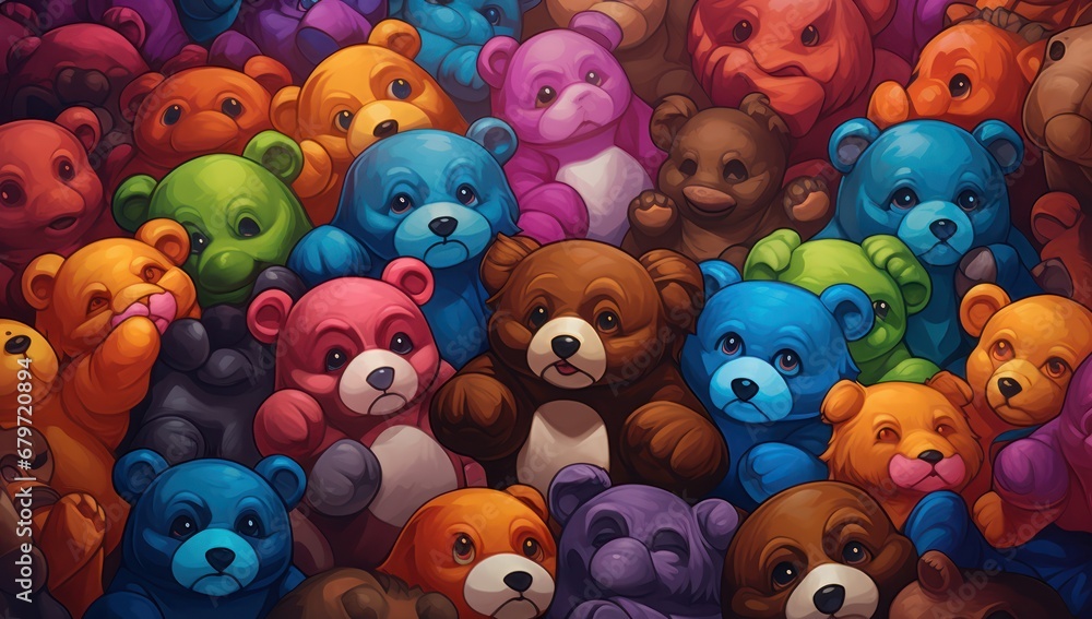 Aufkleber a large group of colorful bears standing in the middle of a crowd of smaller bears in the middle of 