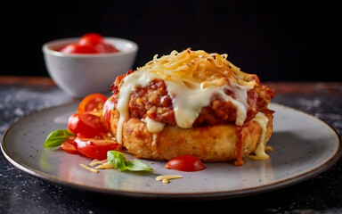 Capture the essence of Chicken Parmigiana in a mouthwatering food photography shot Generative AI