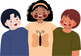 Multi race friendship cartoon character