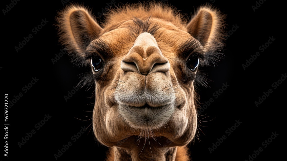 Poster a close up of a giraffe's face with a black background and a black background behind it.