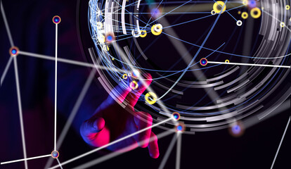 Global network. Blockchain. 3D illustration. Neural networks and artificial intelligence. Abstract