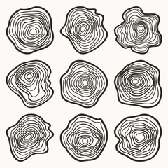 Wood Tree Rings Vector Collection - obrazy, fototapety, plakaty