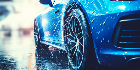 close-up of a car at a car wash. ai generative - obrazy, fototapety, plakaty