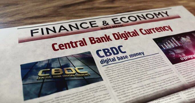CBDC Central Bank Digital Currency and crypto money daily newspaper on table. Headlines news abstract concept 3d. 