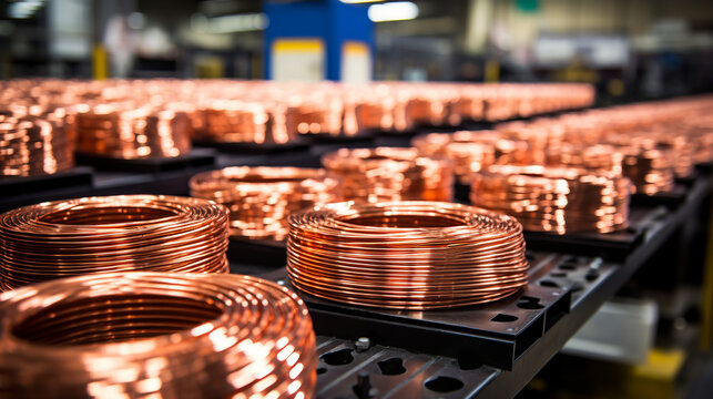 rolls of copper wire in production. ai generative
