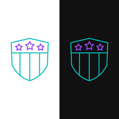 Line Shield with stars and stripes icon isolated on white and black background. United States of America country flag. 4th of July. USA Independence day. Colorful outline concept. Vector