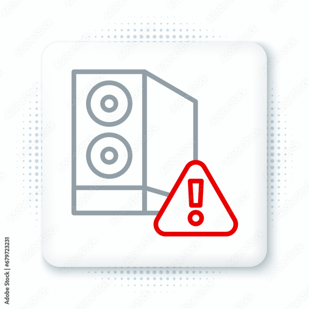Poster line case of computer with exclamation mark icon isolated on white background. computer server. work
