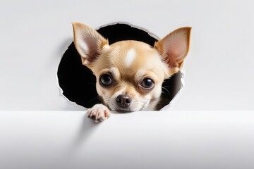 Chihuahua in a white hole