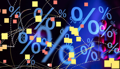 hand touches virtual percent icon