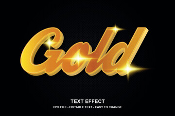 Gold editable text effect with 3d style and glossy 