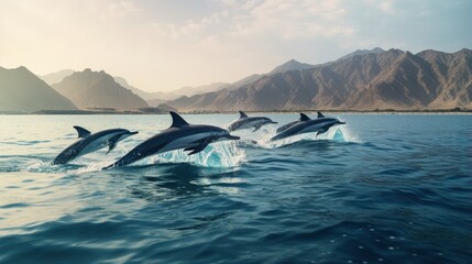A pod of Dolphins off the coast of Muscat in Oman - obrazy, fototapety, plakaty