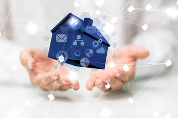 home data. Digital cyberspace with particles and Digital data network connections concept.