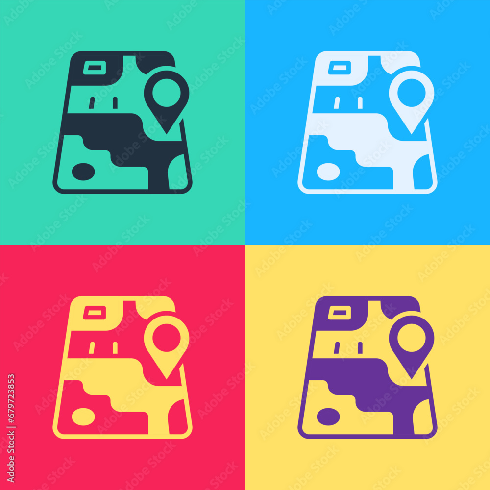 Poster pop art infographic of city map navigation icon isolated on color background. mobile app interface c