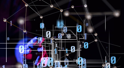 Global network. Blockchain. 3D illustration. Neural networks and artificial intelligence. Abstract