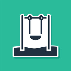 Blue Swing for kids summer games on playground icon isolated on green background. Outdoor entertainment equipment. Vector