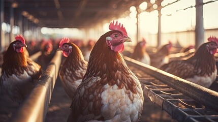 Chicken in the factory, Hens in cages industrial farm in Thailand, Animal and agribusiness, Food production and industry concept - obrazy, fototapety, plakaty